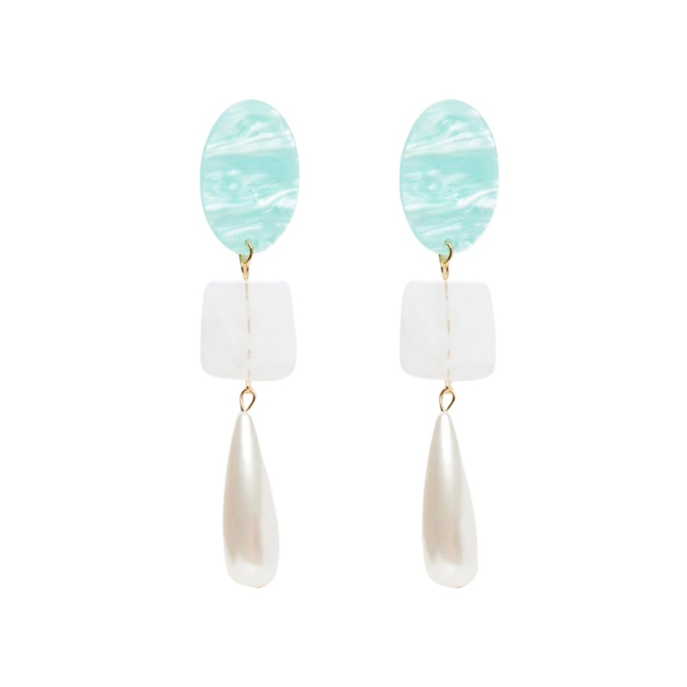 Light blue and pearl Drop Earrings with gold hardware